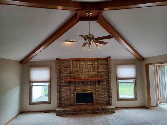 46817 Barbara Dr, Macomb, MI 48044 - unfurnished living room featuring carpet flooring, a fireplace, and ceiling fan