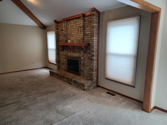 46817 Barbara Dr, Macomb, MI 48044 - unfurnished living room with carpet and a brick fireplace