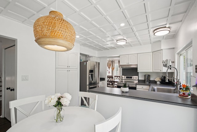 3320 Bluett Dr, Ann Arbor, MI 48105 - kitchen featuring stainless steel appliances, dark countertops, plenty of natural light, and a peninsula
