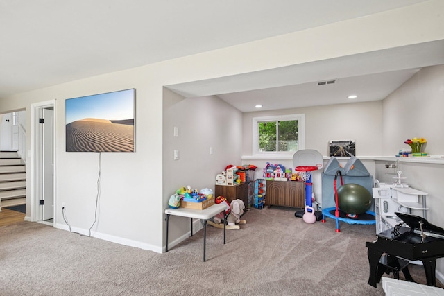 3320 Bluett Dr, Ann Arbor, MI 48105 - recreation room featuring carpet floors and recessed lighting