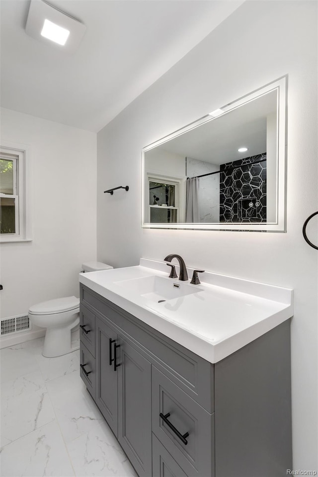 16952 Mount Vernon St, Wixom, MI 48075 - bathroom with vanity, a shower with shower curtain, and marble look tiles