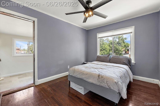 17617 Indiana St, Detroit, MI 48221 - bedroom featuring multiple windows, wood finished floors, ornamental molding, and ceiling fan