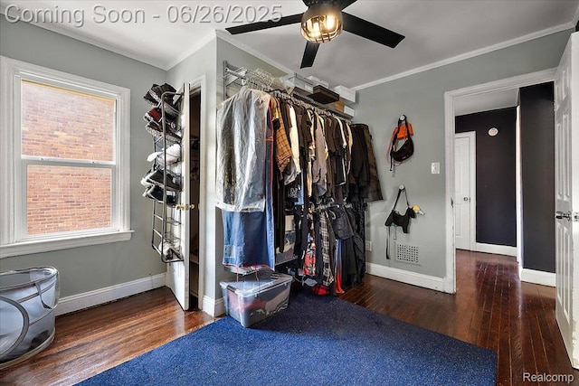 17617 Indiana St, Detroit, MI 48221 - walk in closet featuring hardwood / wood-style floors and a ceiling fan