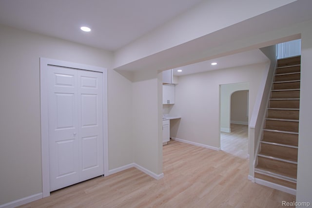 24917 Dale Ave, Eastpointe, MI 48021 - finished basement featuring light wood-style flooring, stairs, and recessed lighting