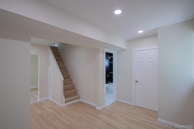 24917 Dale Ave, Eastpointe, MI 48021 - finished below grade area featuring light wood-style flooring, stairs, and recessed lighting
