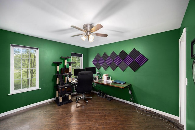 1156 N Bridge St, Linden, MI 48451 - office area featuring a ceiling fan and wood finished floors