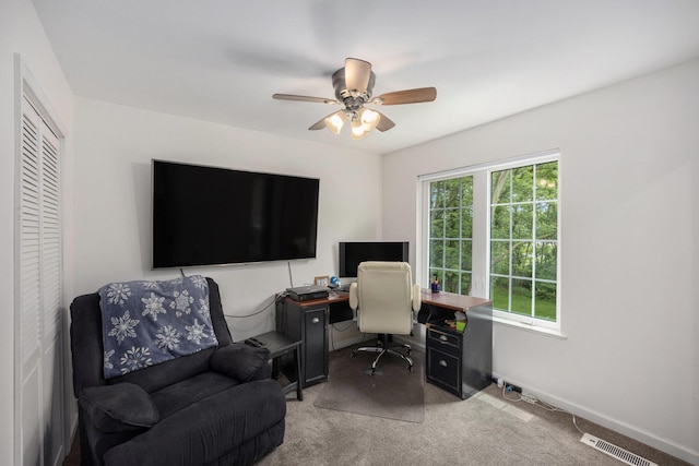 1156 N Bridge St, Linden, MI 48451 - carpeted home office featuring a ceiling fan and baseboards