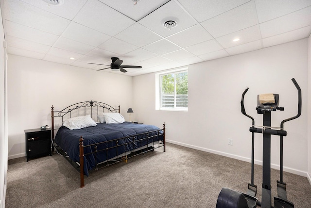 1156 N Bridge St, Linden, MI 48451 - carpeted bedroom with a drop ceiling and a ceiling fan