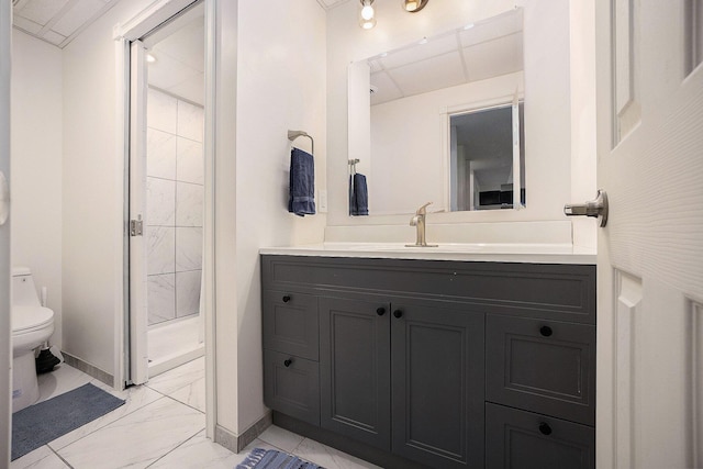 1156 N Bridge St, Linden, MI 48451 - bathroom with marble finish floors, a shower stall, and vanity