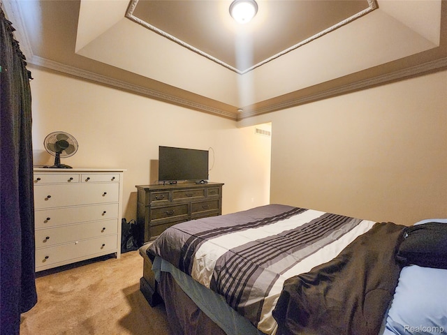 30475 Berghway Trl, Warren, MI 48092 - bedroom with light carpet, crown molding, and a raised ceiling