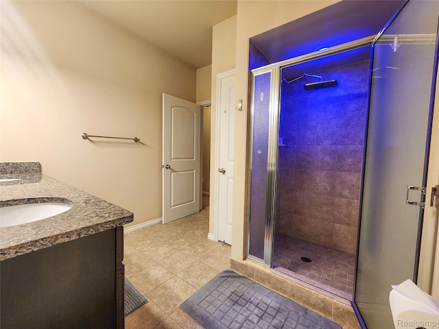 30475 Berghway Trl, Warren, MI 48092 - full bath with a stall shower, vanity, and tile patterned floors