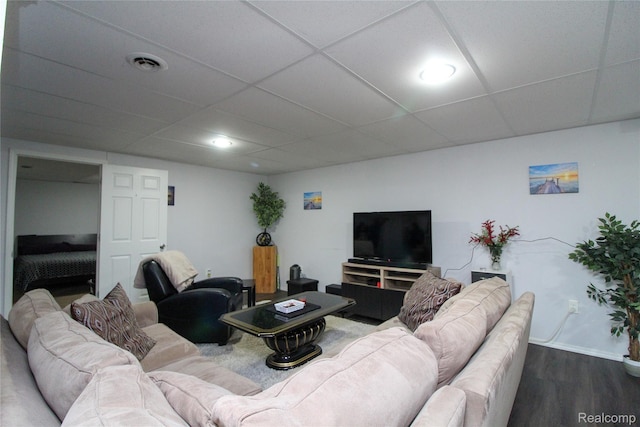 30475 Berghway Trl, Warren, MI 48092 - living area with dark wood-style floors and a paneled ceiling