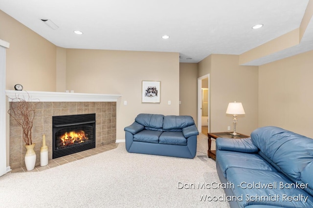 1809 Woodside Trl NW, Grand Rapids, MI 49504 - living room featuring carpet, a fireplace, and recessed lighting