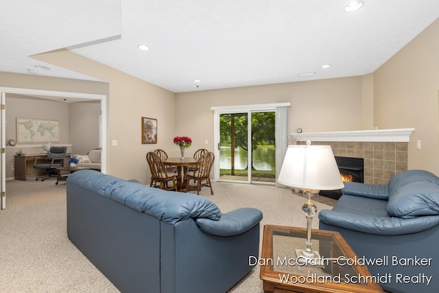 1809 Woodside Trl NW, Grand Rapids, MI 49504 - carpeted living area featuring recessed lighting and a tile fireplace