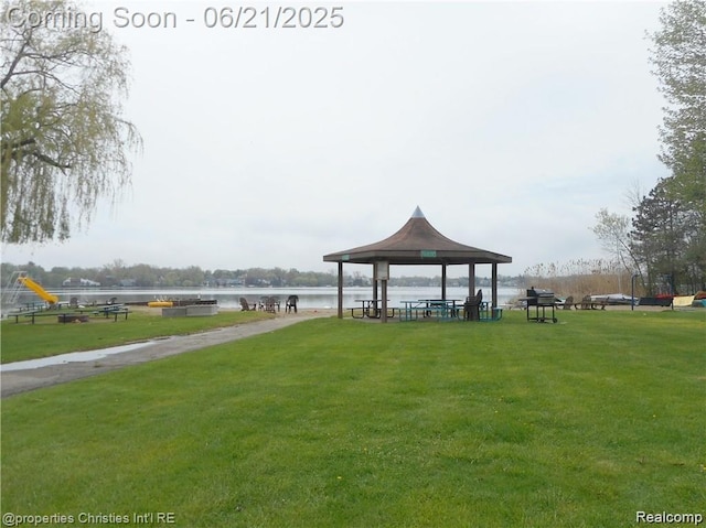 4768 Wendrick Dr, West Bloomfield, MI 48323 - surrounding community featuring a gazebo, a water view, and a lawn