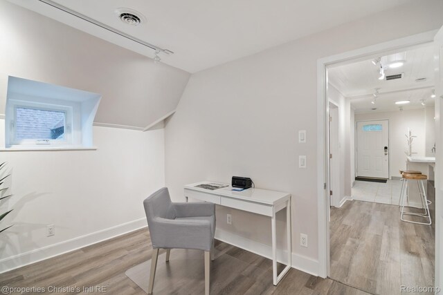 4751 Trumbull St, Detroit, MI 48208 - office with wood finished floors and rail lighting