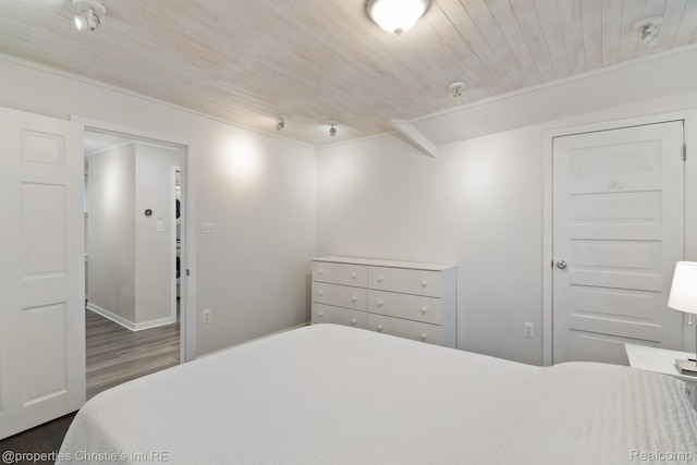4751 Trumbull St, Detroit, MI 48208 - bedroom with wood finished floors, wood ceiling, and ornamental molding