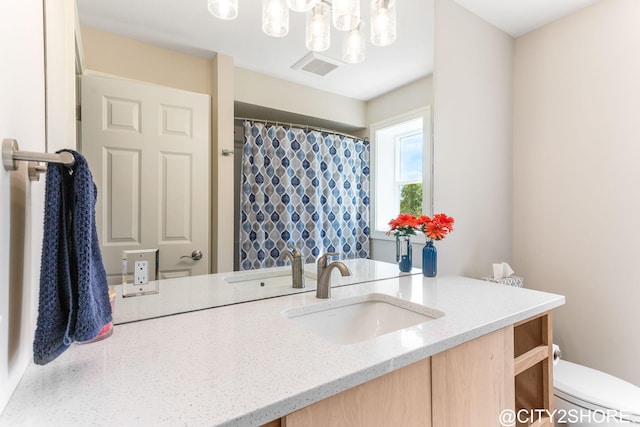 3905 Sunset Vw, Wayland, MI 49348 - bathroom featuring vanity, a shower with shower curtain, and a chandelier