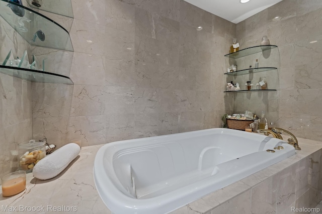 130 Endicott Rd, Bloomfield Hills, MI 48304 - bathroom featuring tile walls, a garden tub, and a shower