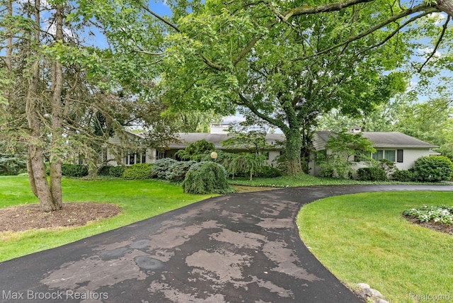 130 Endicott Rd, Bloomfield Hills, MI 48304 - view of property hidden behind natural elements featuring curved driveway and a front lawn