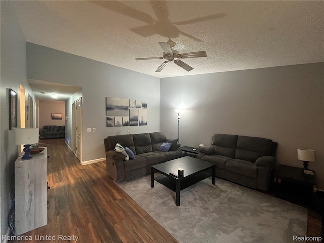35754 Castlewood Ct, Westland, MI 48185 - living room with wood finished floors, ceiling fan, and a textured ceiling