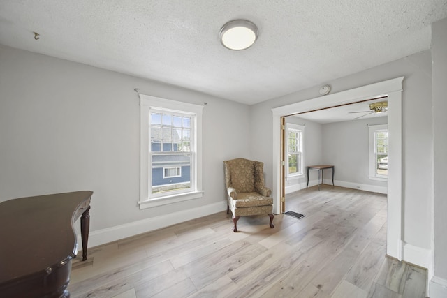 1302 Lansing Ave, Jackson, MI 49202 - living area with light wood-style flooring, healthy amount of natural light, a textured ceiling, and ceiling fan