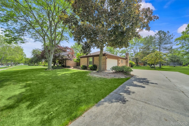 366 Tara Dr, Troy, MI 48085 - view of front of house featuring driveway, an attached garage, a front lawn, and brick siding