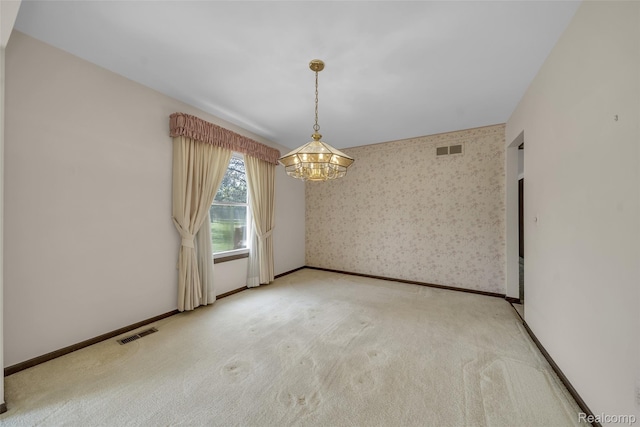 366 Tara Dr, Troy, MI 48085 - spare room with a chandelier, light carpet, and wallpapered walls