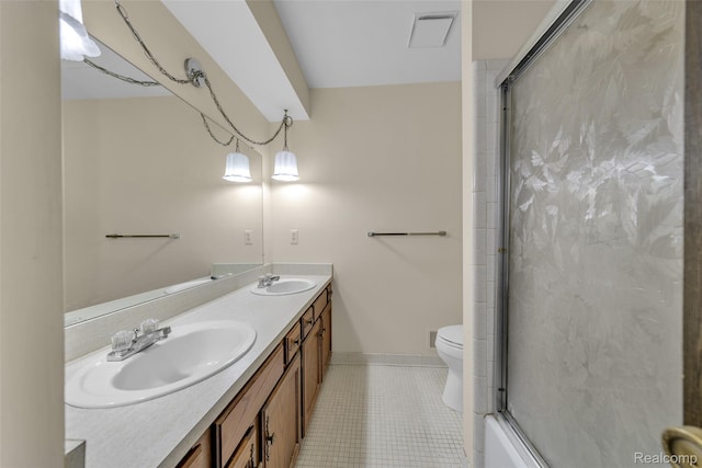 366 Tara Dr, Troy, MI 48085 - full bathroom with double vanity, tile patterned flooring, and bath / shower combo with glass door