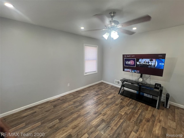 4064 Moore St, Inkster, MI 48141 - living area with dark wood-style flooring, a ceiling fan, and recessed lighting