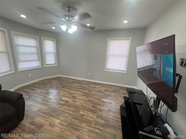 4064 Moore St, Inkster, MI 48141 - living room with ceiling fan, wood finished floors, and recessed lighting