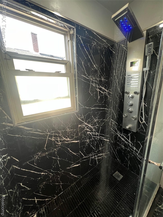 4064 Moore St, Inkster, MI 48141 - full bath with a marble finish shower, tasteful backsplash, and elevator