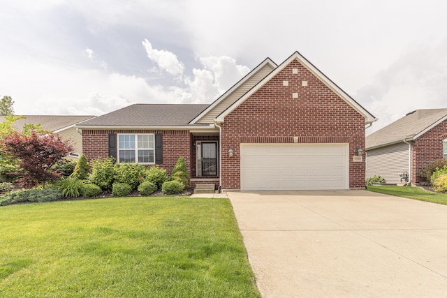 8946 Creekway Dr, Ypsilanti, MI 48187 - view of front facade with brick siding, a front yard, an attached garage, and driveway
