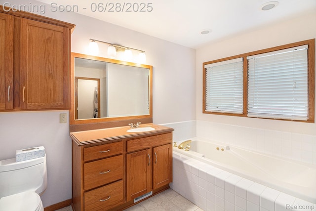 6375 Perryville Rd, Holly, MI 48442 - full bathroom with vanity, a bath, and tile patterned floors