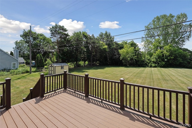 3395 W Maple Rd, Wixom, MI 48393 - wooden terrace with a storage shed and a lawn