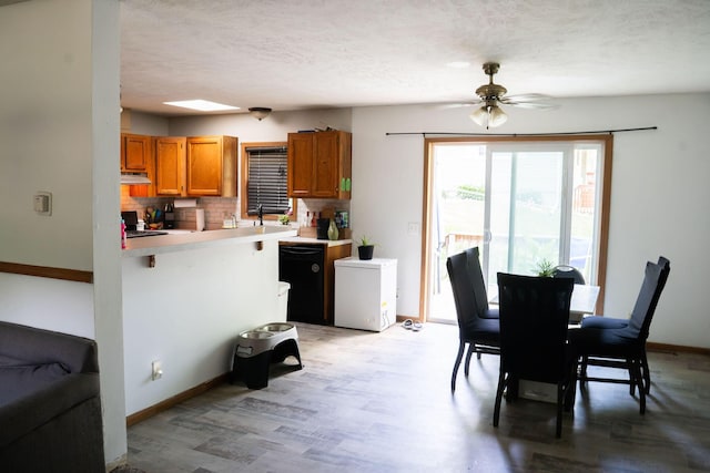 181 Spring St, Hillsdale, MI 49242 - dining space featuring ceiling fan, light wood-type flooring, and a textured ceiling