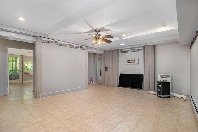11303 W Dr N, Bellevue, MI 49021 - unfurnished living room with a ceiling fan, a baseboard radiator, and recessed lighting