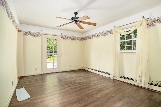 11303 W Dr N, Bellevue, MI 49021 - unfurnished room featuring wood finished floors, ceiling fan, and baseboard heating