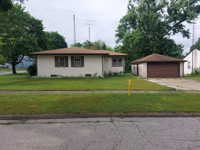 420 N 14th St, Niles, MI 49120 - single story home featuring an outdoor structure, a detached garage, a chimney, and a front lawn