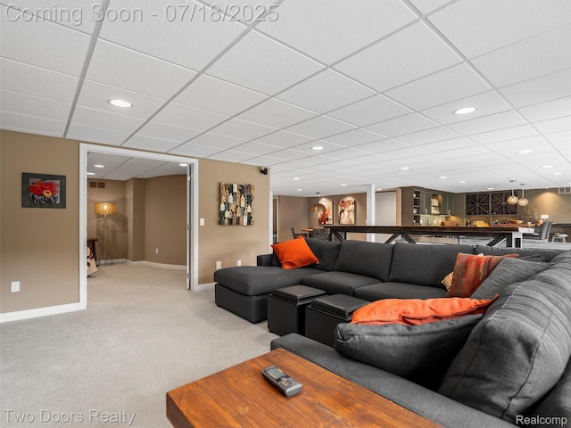 3551 Royal Berkshire Ln, Oakland, MI 48363 - carpeted living area featuring recessed lighting and a paneled ceiling