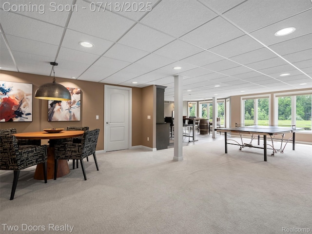3551 Royal Berkshire Ln, Oakland, MI 48363 - playroom with light carpet, plenty of natural light, recessed lighting, and a drop ceiling