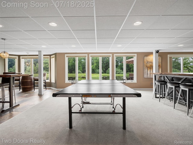 3551 Royal Berkshire Ln, Oakland, MI 48363 - recreation room featuring recessed lighting, a drop ceiling, carpet, and bar