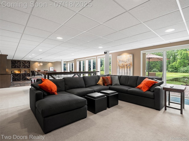 3551 Royal Berkshire Ln, Oakland, MI 48363 - living room with carpet, a paneled ceiling, and recessed lighting