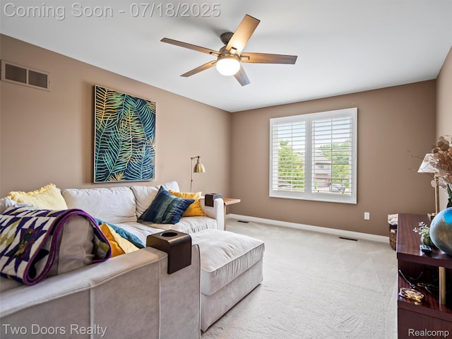 3551 Royal Berkshire Ln, Oakland, MI 48363 - carpeted living area featuring ceiling fan and baseboards