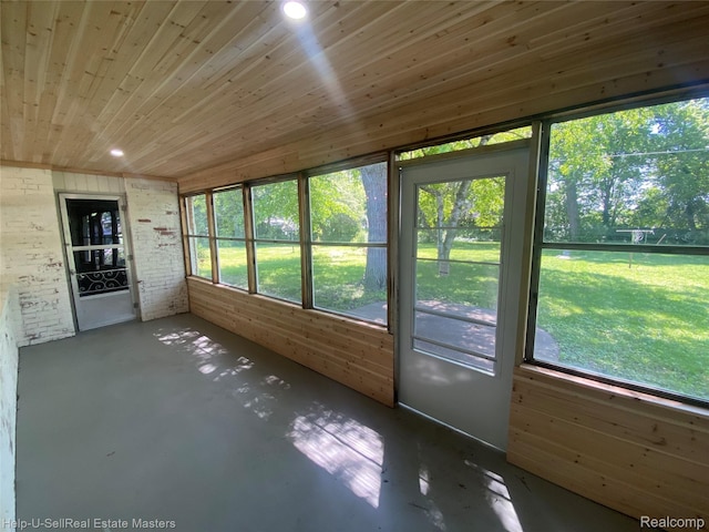2705 Stone St, Port Huron, MI 48060 - unfurnished sunroom with wood ceiling, concrete flooring, and recessed lighting