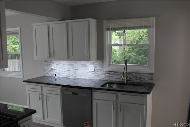 20153 Hartwell St, Detroit, MI 48235 - kitchen featuring dishwasher, tasteful backsplash, and white cabinets