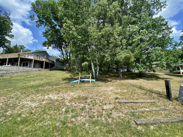 9810 E School Section Lake Dr, Mecosta, MI 49332 - view of green lawn featuring a wooden deck