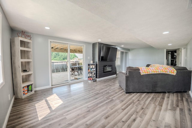 68026 Union Rd S, Union, MI 49130 - living area with recessed lighting, light wood-style floors, and a fireplace