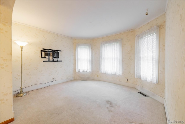 29463 Sibley Rd, Romulus, MI 48174 - carpeted spare room with plenty of natural light, ornamental molding, and wallpapered walls