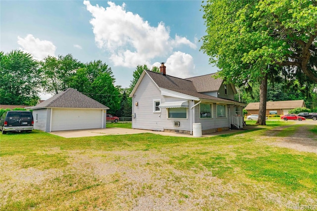 29463 Sibley Rd, Romulus, MI 48174 - view of property exterior featuring a chimney, an outbuilding, a garage, and a lawn